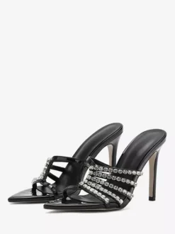 High Heel Mules Open Toe Rhinestones Stiletto Heel Slingback Pumps