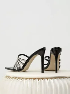 High Heel Mules Open Toe Rhinestones Stiletto Heel Slingback Pumps