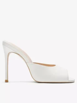 High Heel Mules Peep Toe Black Stiletto Heel Backless Sandals
