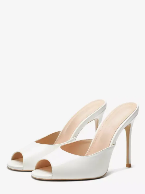 High Heel Mules Peep Toe Black Stiletto Heel Backless Sandals
