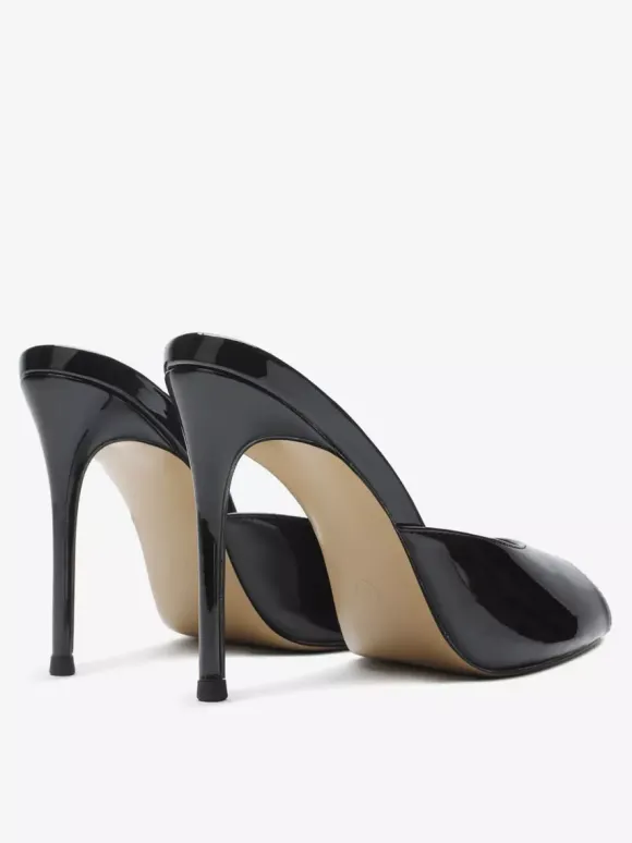 High Heel Mules Peep Toe Black Stiletto Heel Backless Sandals