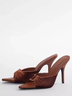High Heel Mules Women's Open Toe Ruched Stiletto Heel Mule Shoes