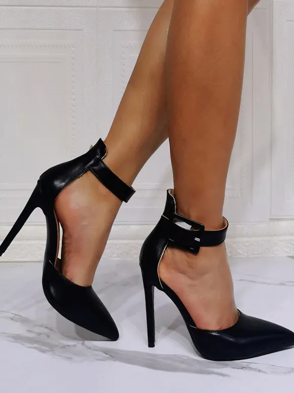 High Heel Party Shoes Black Pointed Toe Stiletto Heel PU Upper Evening Shoes