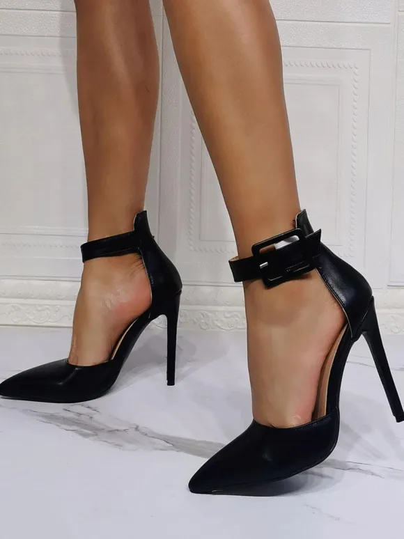 High Heel Party Shoes Black Pointed Toe Stiletto Heel PU Upper Evening Shoes