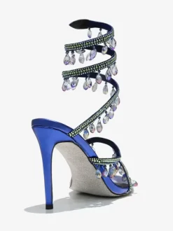 High Heel Prom Sandals Women Open Toe Rhinestones Lace Up Party Shoes