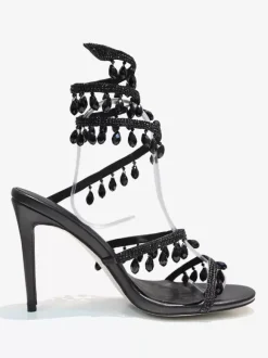 High Heel Prom Sandals Women Open Toe Rhinestones Lace Up Party Shoes