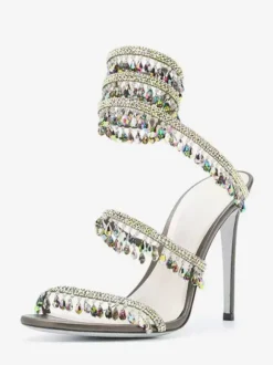 High Heel Prom Sandals Women Open Toe Rhinestones Lace Up Party Shoes