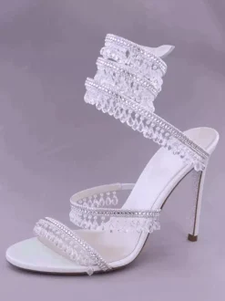 High Heel Prom Sandals Women Open Toe Rhinestones Lace Up Party Shoes