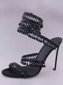 High Heel Prom Sandals Women Open Toe Rhinestones Lace Up Party Shoes