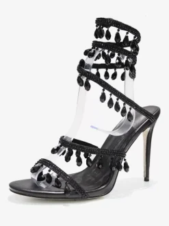 High Heel Prom Sandals Women Open Toe Rhinestones Lace Up Party Shoes