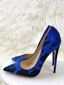 High Heel Pumps Horse Hair Pointed Toe Animal Pattern Slip On Pumps