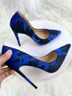 High Heel Pumps Horse Hair Pointed Toe Animal Pattern Slip On Pumps