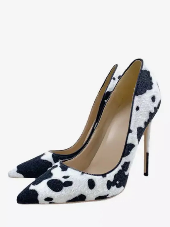 High Heel Pumps Horse Hair Pointed Toe Animal Pattern Slip On Pumps