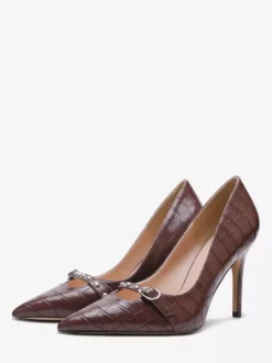 High Heel Pumps Plus Size Pointed Toe Stone Pattern Slip On Shoes