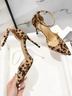 High Heel Pumps Pointed Toe Leopard Stiletto Heel Pumps
