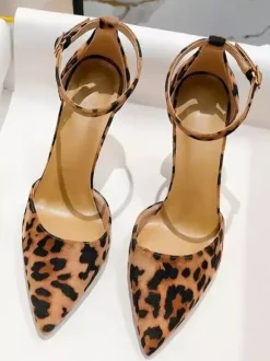 High Heel Pumps Pointed Toe Leopard Stiletto Heel Pumps