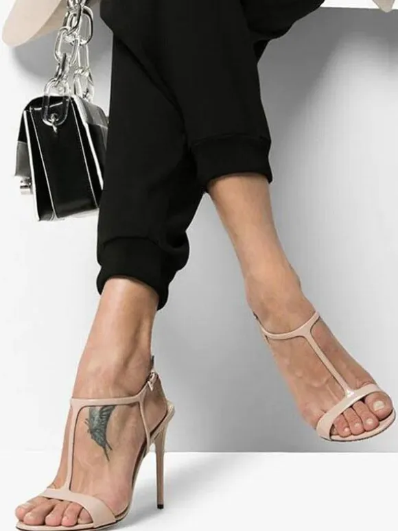 High Heel Sandals Black Patent PU Upper Round Toe Prom shoes Women Party Shoes