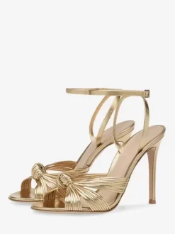 High Heel Sandals Gold Metallic Knotted Designed Prom Shoes Women Party Shoes