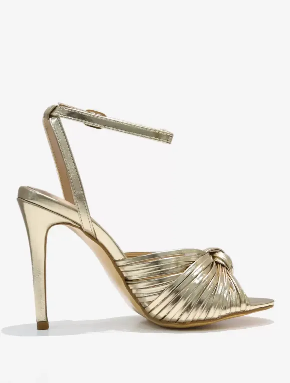 High Heel Sandals Gold Metallic Knotted Designed Prom Shoes Women Party Shoes