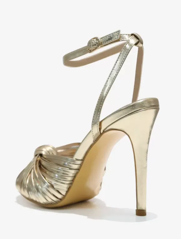High Heel Sandals Gold Metallic Knotted Designed Prom Shoes Women Party Shoes