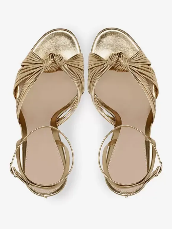 High Heel Sandals Gold Metallic Knotted Designed Prom Shoes Women Party Shoes
