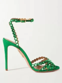 High Heel Sandals Green Open Toe Rhinestones Ankle Strap Stiletto Heel Prom Party Shoes