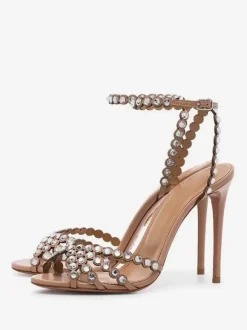 High Heel Sandals Green Open Toe Rhinestones Ankle Strap Stiletto Heel Prom Party Shoes