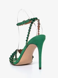 High Heel Sandals Green Open Toe Rhinestones Ankle Strap Stiletto Heel Prom Party Shoes