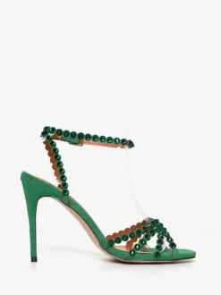 High Heel Sandals Green Open Toe Rhinestones Ankle Strap Stiletto Heel Prom Party Shoes