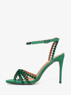 High Heel Sandals Green Open Toe Rhinestones Ankle Strap Stiletto Heel Prom Party Shoes
