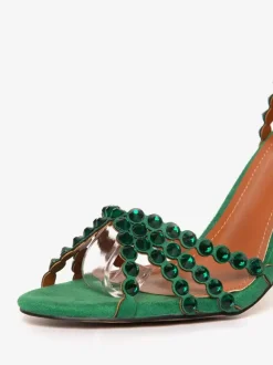 High Heel Sandals Green Open Toe Rhinestones Ankle Strap Stiletto Heel Prom Party Shoes