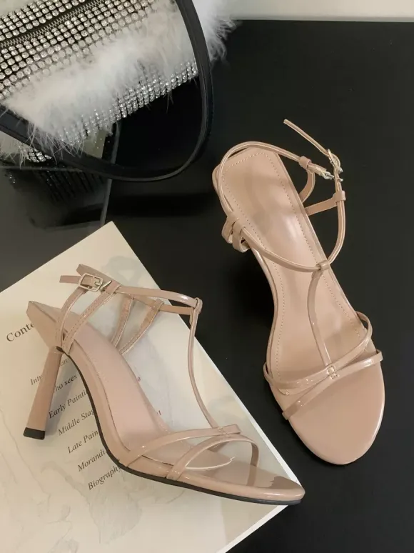 High Heel Sandals Leopard Open Toe T Strap Stiletto Heel Sandal Shoes