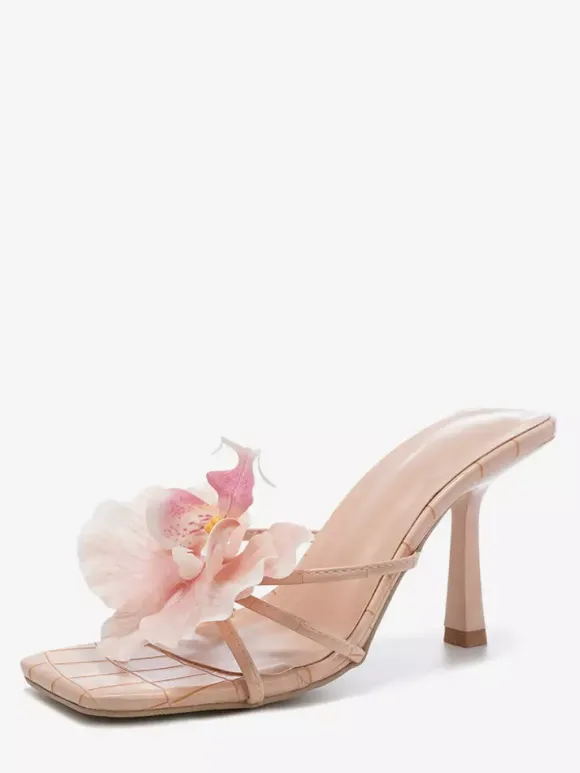 High Heel Sandal Slippers Flowers Detail Beach Sandals For Women