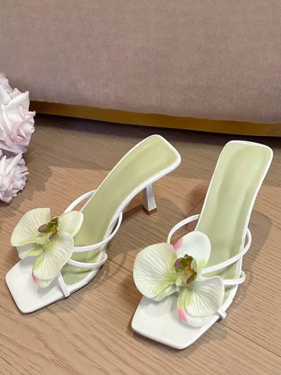 High Heel Sandal Slippers Flowers Detail Beach Sandals For Women