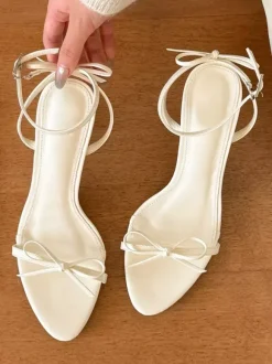 High Heel Sandals Women's Open Toe Bow Ankle Strap Prom Shoes