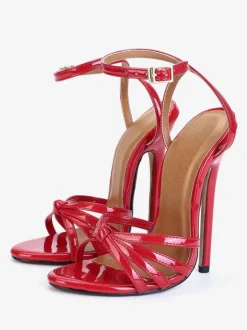 High Heel Sexy Sandals Black PU Leather Open Toe 5.9" Sexy Shoes