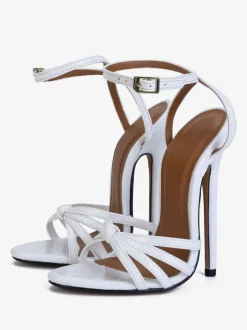 High Heel Sexy Sandals Black PU Leather Open Toe 5.9