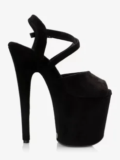 High Heel Sexy Sandals Deep Brown Micro Suede Upper Peep Toe 3.9" Buckle 7.9" Sexy Shoes