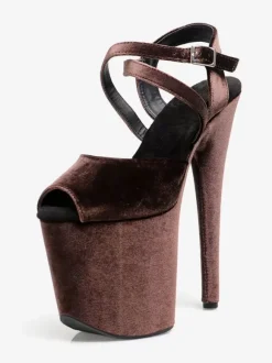 High Heel Sexy Sandals Deep Brown Micro Suede Upper Peep Toe 3.9