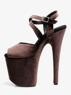 High Heel Sexy Sandals Deep Brown Micro Suede Upper Peep Toe 3.9