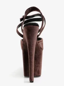 High Heel Sexy Sandals Deep Brown Micro Suede Upper Peep Toe 3.9
