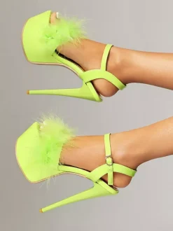High Heel Sexy Sandals Grass Green Sequined Cloth Peep Toe Sexy Shoes
