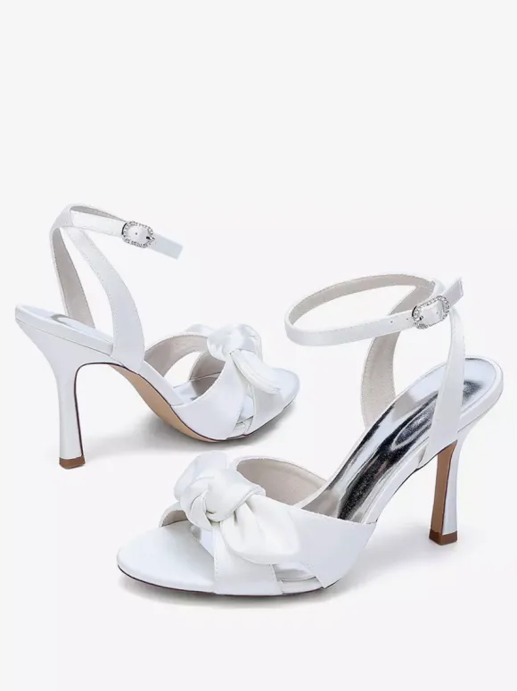 High Heel Wedding Shoes Satin Bow Bridal Sandal Shoes