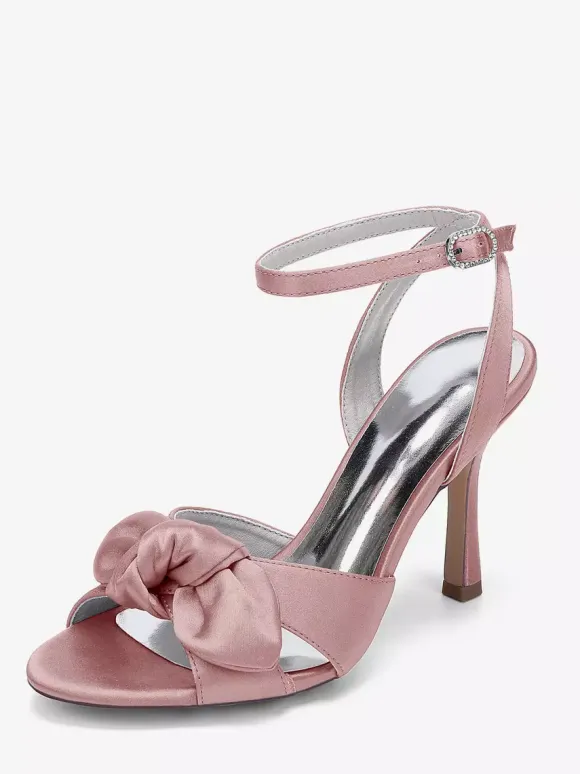 High Heel Wedding Shoes Satin Bow Bridal Sandal Shoes