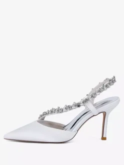 High Heel Wedding Shoes Satin Pointed Toe Rhinestones Stiletto Heel Bridal Shoes