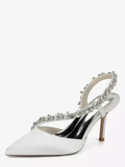 High Heel Wedding Shoes Satin Pointed Toe Rhinestones Stiletto Heel Bridal Shoes