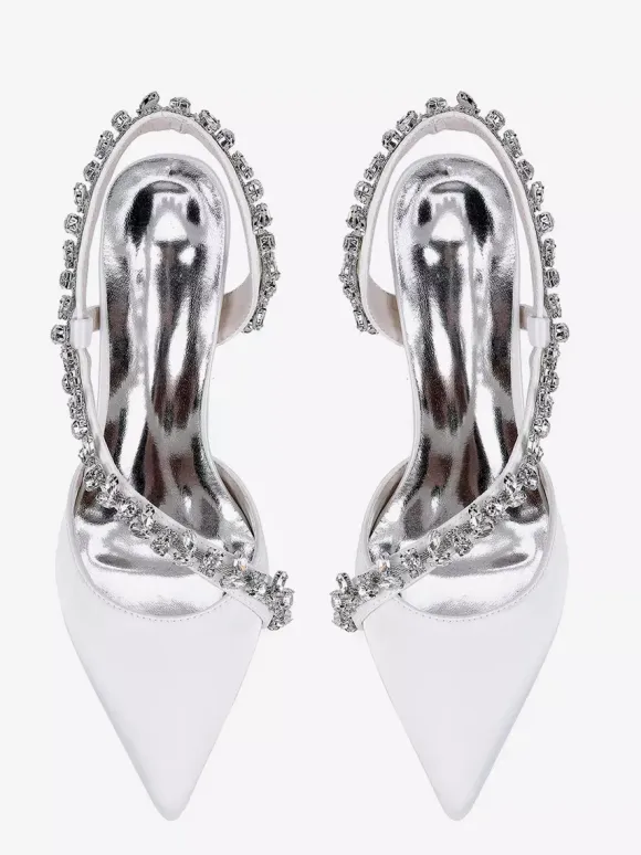 High Heel Wedding Shoes Satin Pointed Toe Rhinestones Stiletto Heel Bridal Shoes