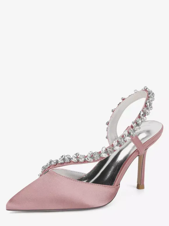 High Heel Wedding Shoes Satin Pointed Toe Rhinestones Stiletto Heel Bridal Shoes