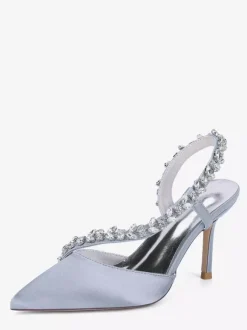 High Heel Wedding Shoes Satin Pointed Toe Rhinestones Stiletto Heel Bridal Shoes