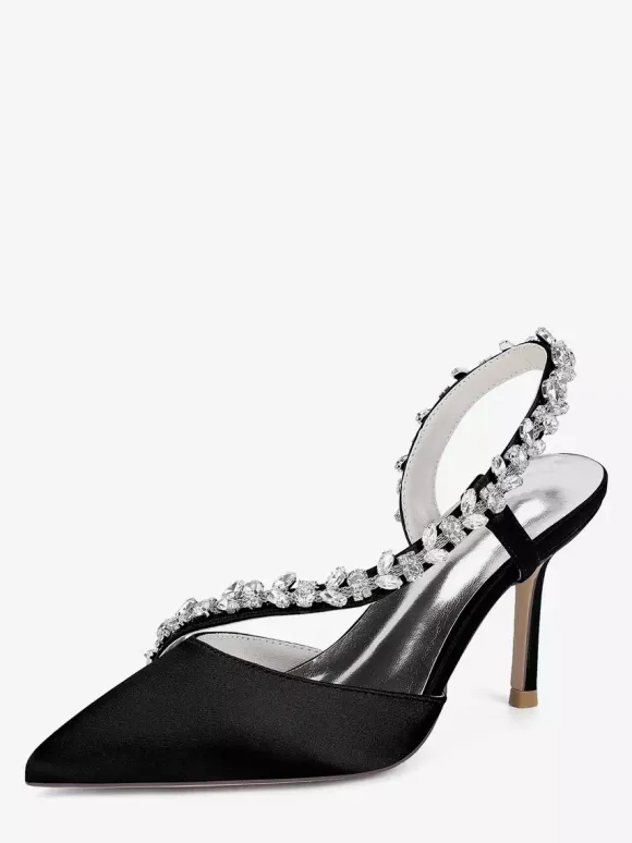 High Heel Wedding Shoes Satin Pointed Toe Rhinestones Stiletto Heel Bridal Shoes